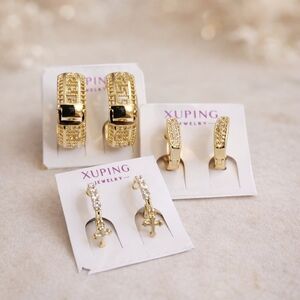 Ping Gold Crystal Accent Drop & Hoop Earring Set